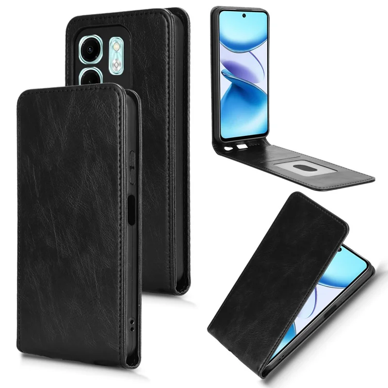 For Infinix Hot 50i 4G X6531 / Smart 9 4G X6532 Case with Card Slot Magnetic Vertical Flip Leather Phone Cover - Black