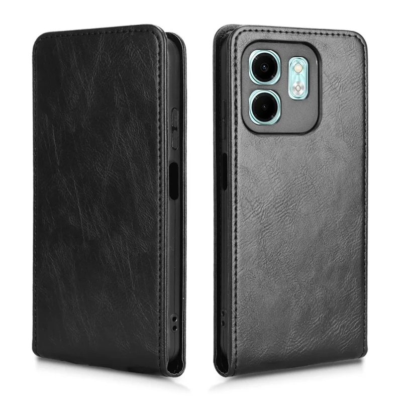 For Infinix Hot 50i 4G X6531 / Smart 9 4G X6532 Case with Card Slot Magnetic Vertical Flip Leather Phone Cover - Black