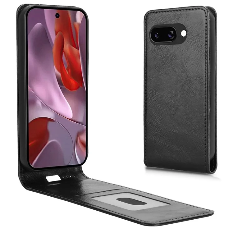 Funda para Google Pixel 9a con ranura para tarjeta, tapa magnética vertical de cuero - Negro
