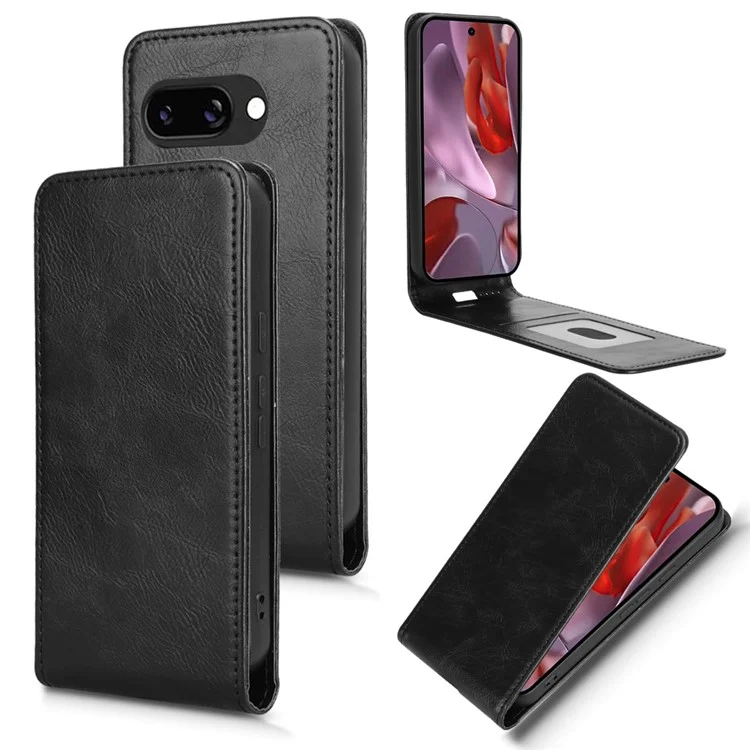Funda para Google Pixel 9a con ranura para tarjeta, tapa magnética vertical de cuero - Negro