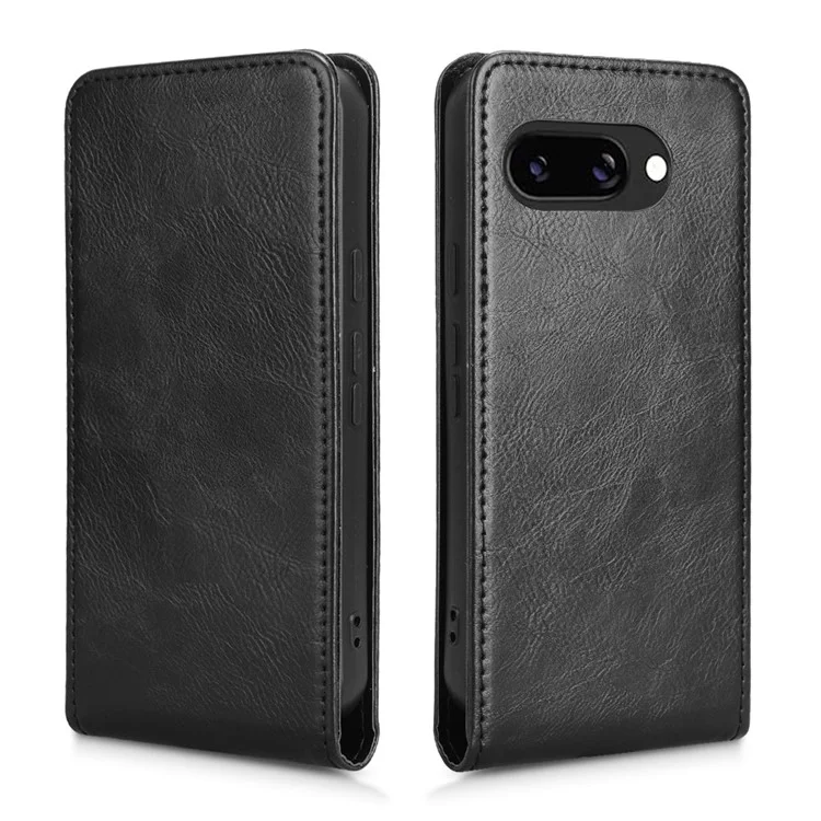 Funda para Google Pixel 9a con ranura para tarjeta, tapa magnética vertical de cuero - Negro