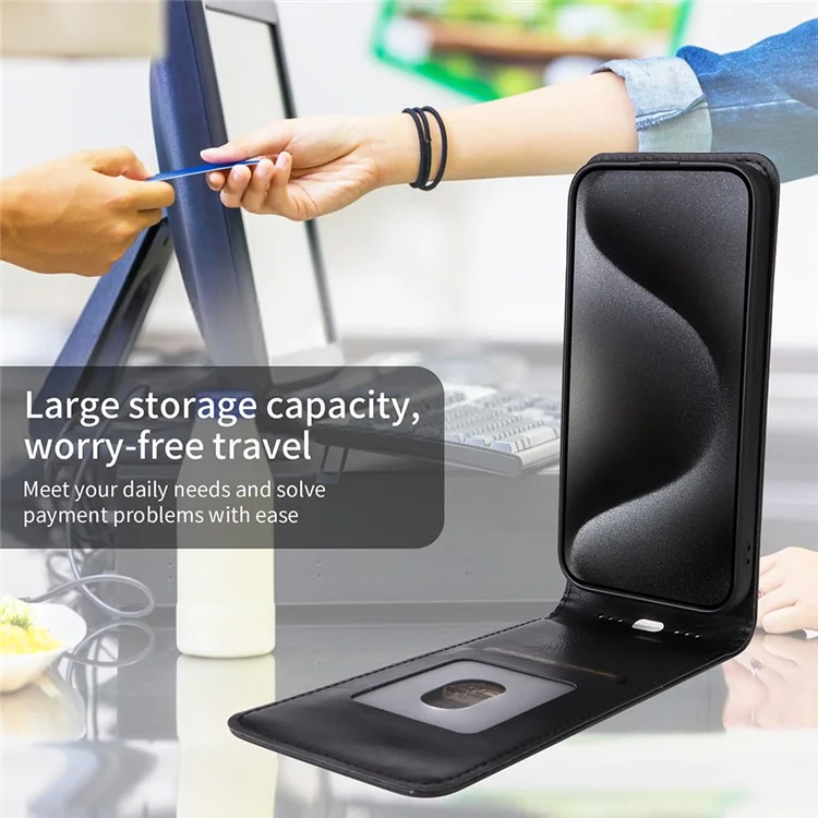 Funda para Google Pixel 9a con ranura para tarjeta, tapa magnética vertical de cuero - Negro
