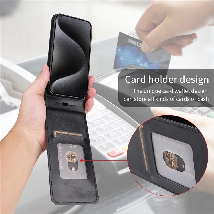 Funda para Google Pixel 9a con ranura para tarjeta, tapa magnética vertical de cuero - Negro