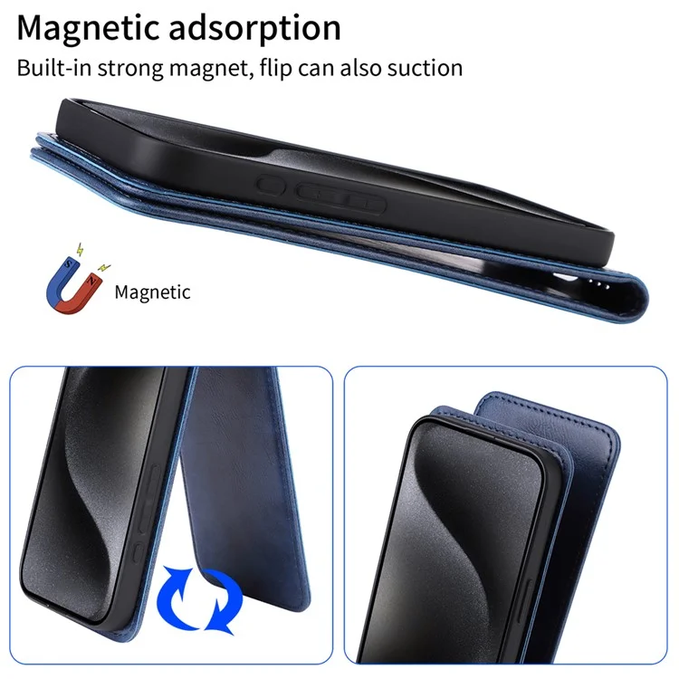 Funda para Google Pixel 9a con ranura para tarjeta, tapa magnética vertical de cuero - Negro