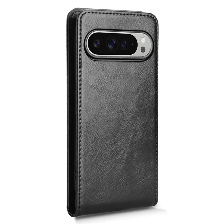 Funda para Google Pixel 9 con ranura para tarjeta, magnética, vertical y de cuero - Negro