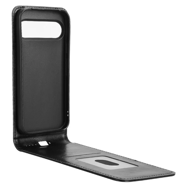 Funda para Google Pixel 9 con ranura para tarjeta, magnética, vertical y de cuero - Negro