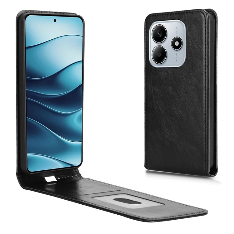 Funda para Xiaomi Redmi Note 14 5G con ranura para tarjeta, tapa magnética vertical de cuero - Negro