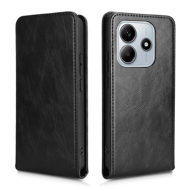 Funda para Xiaomi Redmi Note 14 5G con ranura para tarjeta, tapa magnética vertical de cuero - Negro