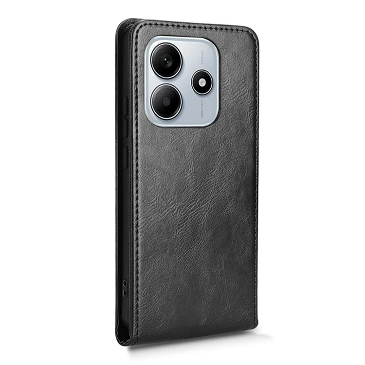 Funda para Xiaomi Redmi Note 14 5G con ranura para tarjeta, tapa magnética vertical de cuero - Negro