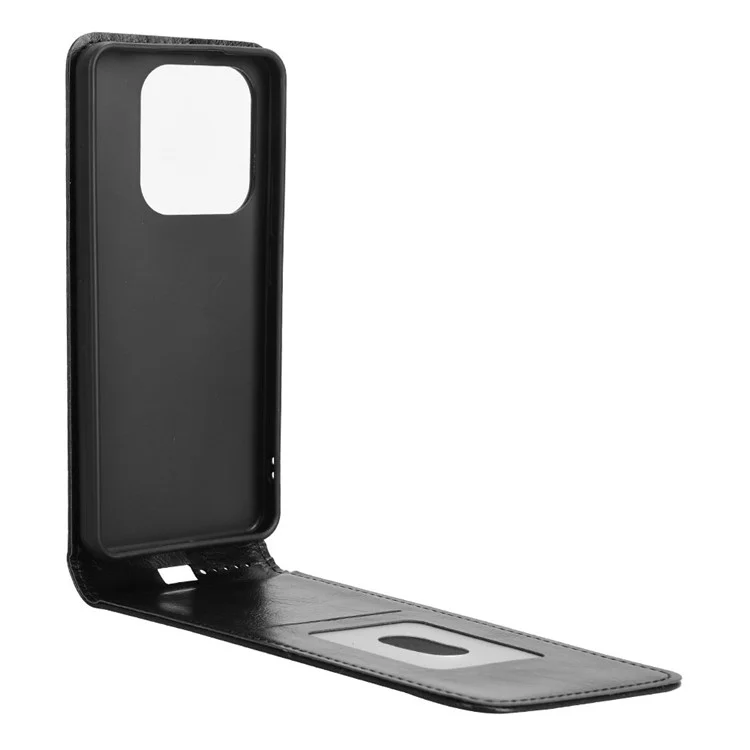 Funda para Xiaomi Redmi Note 14 5G con ranura para tarjeta, tapa magnética vertical de cuero - Negro