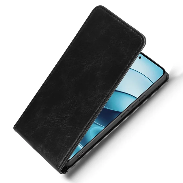Funda para Xiaomi Redmi Note 14 5G con ranura para tarjeta, tapa magnética vertical de cuero - Negro