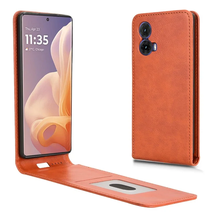 For Motorola Moto G85 5G  /  S50 Neo 5G Case with Card Slot Magnetic Vertical Flip Leather Phone Cover - Orange