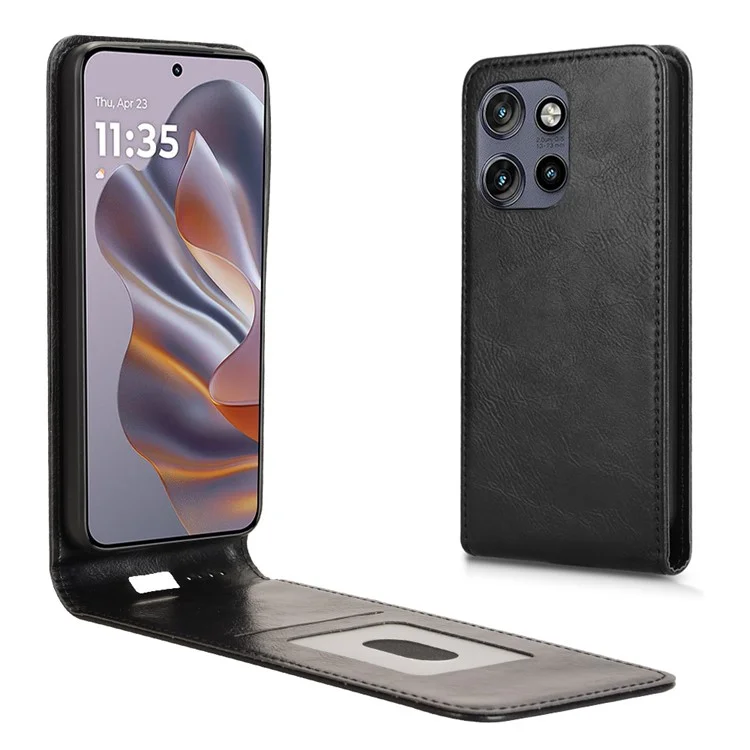 Capa de telefone para Motorola Thinkphone 25 5G / Moto S50 5G / Edge 50 Neo 5G com compartimento para cartão, tampa de couro magnética vertical - Preto