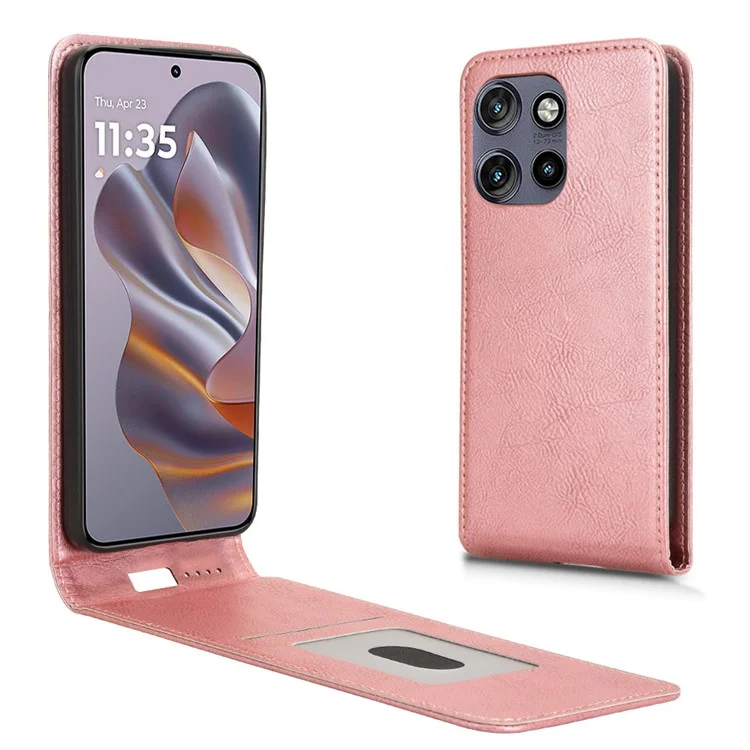 Funda de teléfono para Motorola ThinkPhone 25 5G / Moto S50 5G / Edge 50 Neo 5G con ranura para tarjeta, tapa de cuero magnética vertical - Oro rosa