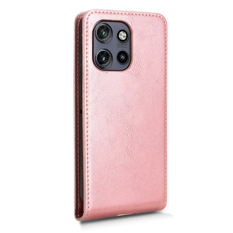 Funda de teléfono para Motorola ThinkPhone 25 5G / Moto S50 5G / Edge 50 Neo 5G con ranura para tarjeta, tapa de cuero magnética vertical - Oro rosa