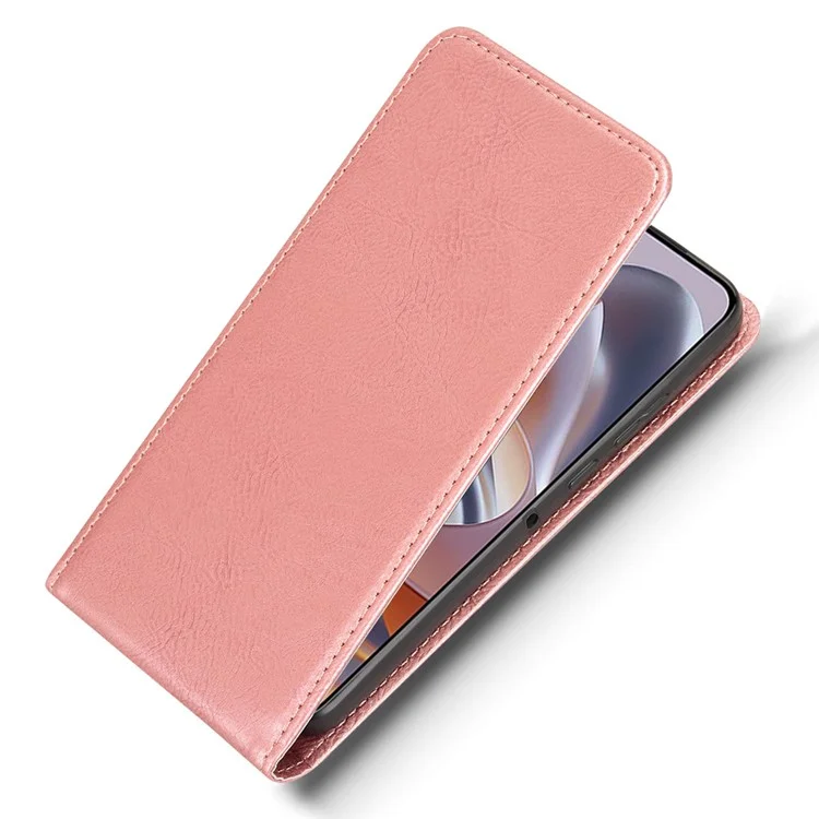 Funda de teléfono para Motorola ThinkPhone 25 5G / Moto S50 5G / Edge 50 Neo 5G con ranura para tarjeta, tapa de cuero magnética vertical - Oro rosa