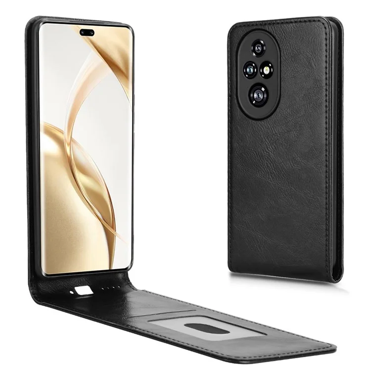 Étui For Honor 200 Pro 5G avec fente pour carte, couverture de téléphone en cuir à rabat vertical magnétique - Noir