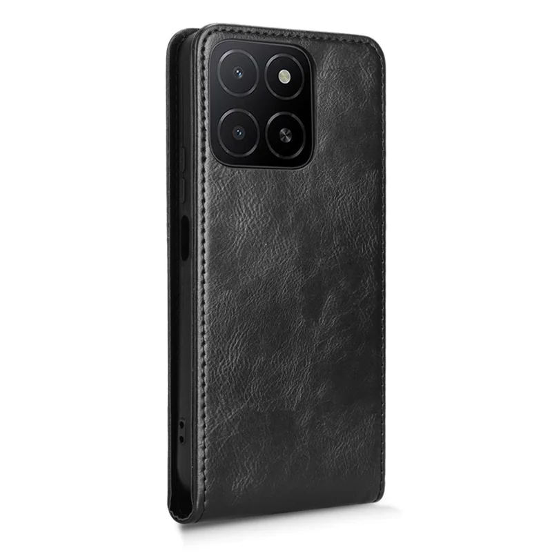 For Honor X5b  /  X5b Plus Case with Card Slot Magnetic Vertical Flip Leather Phone Cover - Black