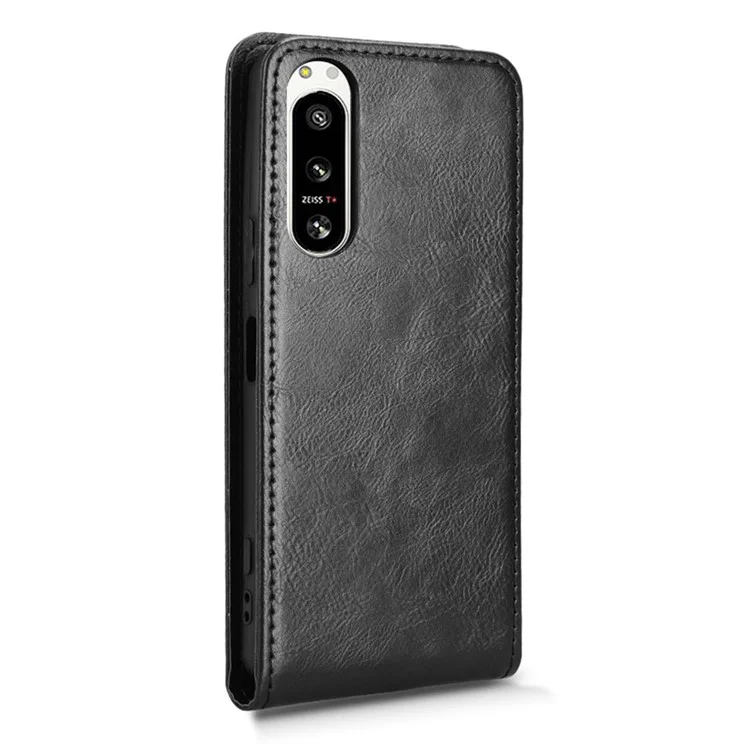 For Sony Xperia 5 IV 5G Case with Card Slot Magnetic Vertical Flip Leather Phone Cover - Black