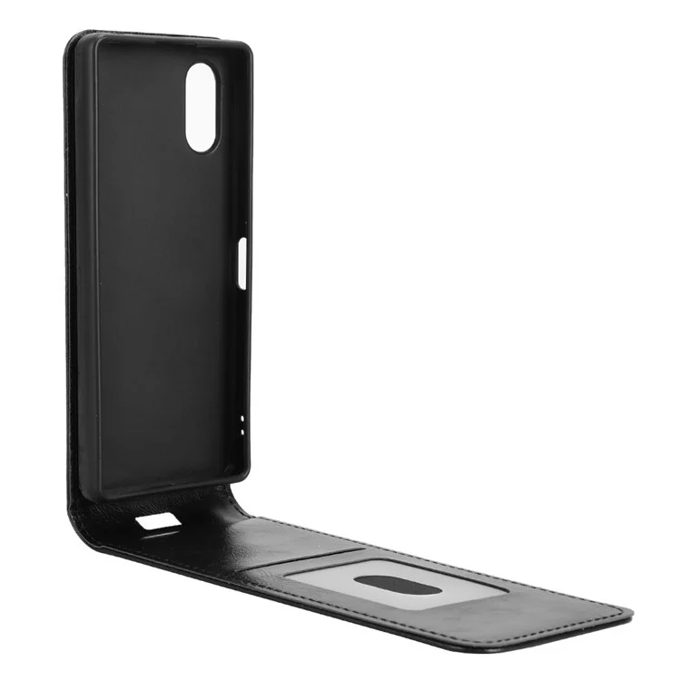 Funda para Sony Xperia 5 V con ranura para tarjeta, tapa magnética vertical de cuero - Negro