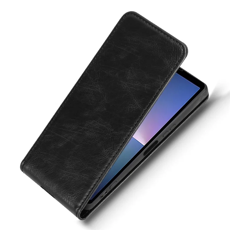 Funda para Sony Xperia 5 V con ranura para tarjeta, tapa magnética vertical de cuero - Negro