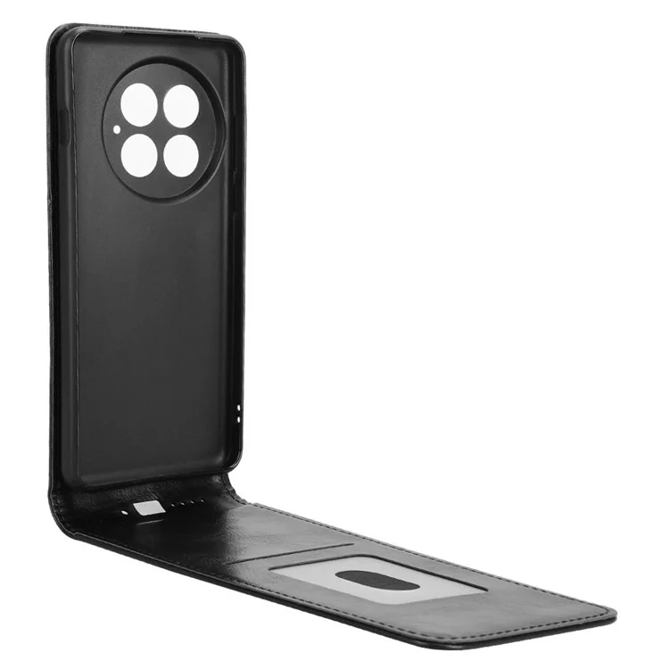 Funda para OnePlus 13 con ranura para tarjetas, tapa magnética vertical de cuero - Negro