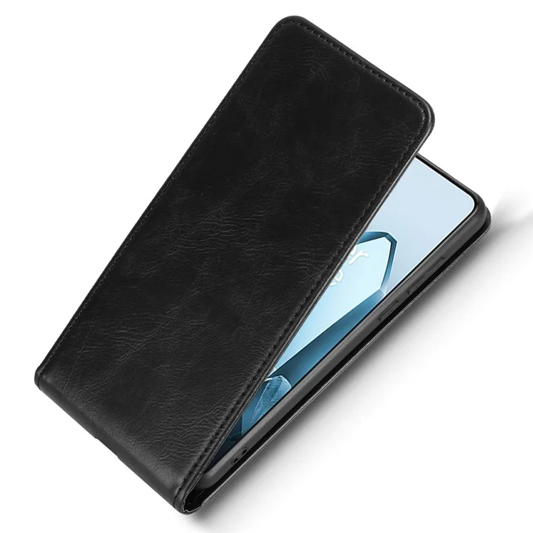 Funda para OnePlus 13 con ranura para tarjetas, tapa magnética vertical de cuero - Negro