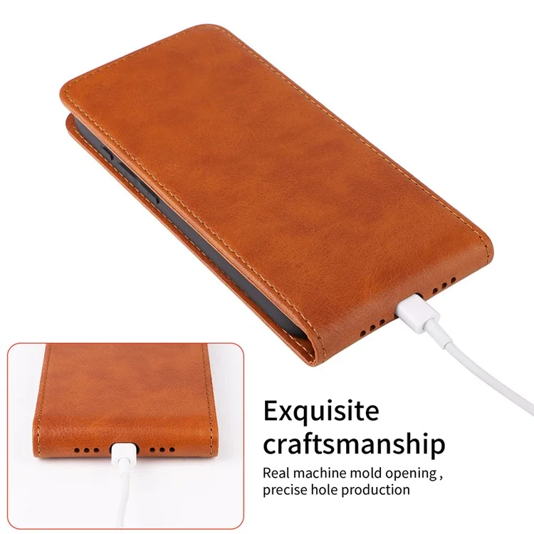 Funda para OnePlus 13 con ranura para tarjetas, tapa magnética vertical de cuero - Negro