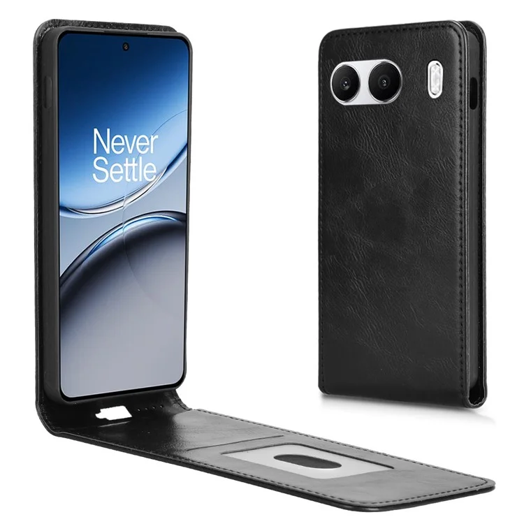 For OnePlus Nord 4 Case with Card Slot Magnetic Vertical Flip Leather Phone Cover - Black