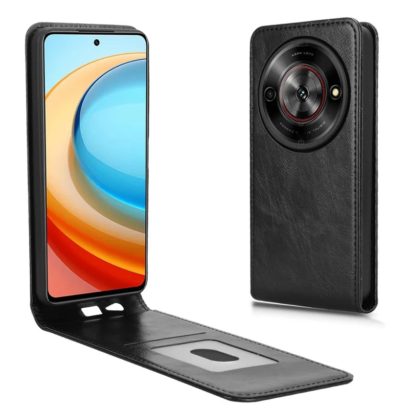 Phone Case For ZTE Blade A75 5G  /  nubia Focus  /  nubia Calf 5G Magnetic Vertical Flip Leather Cover with Card Slot - Black