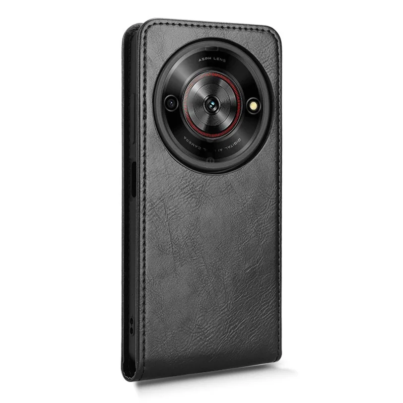 Phone Case For ZTE Blade A75 5G  /  nubia Focus  /  nubia Calf 5G Magnetic Vertical Flip Leather Cover with Card Slot - Black