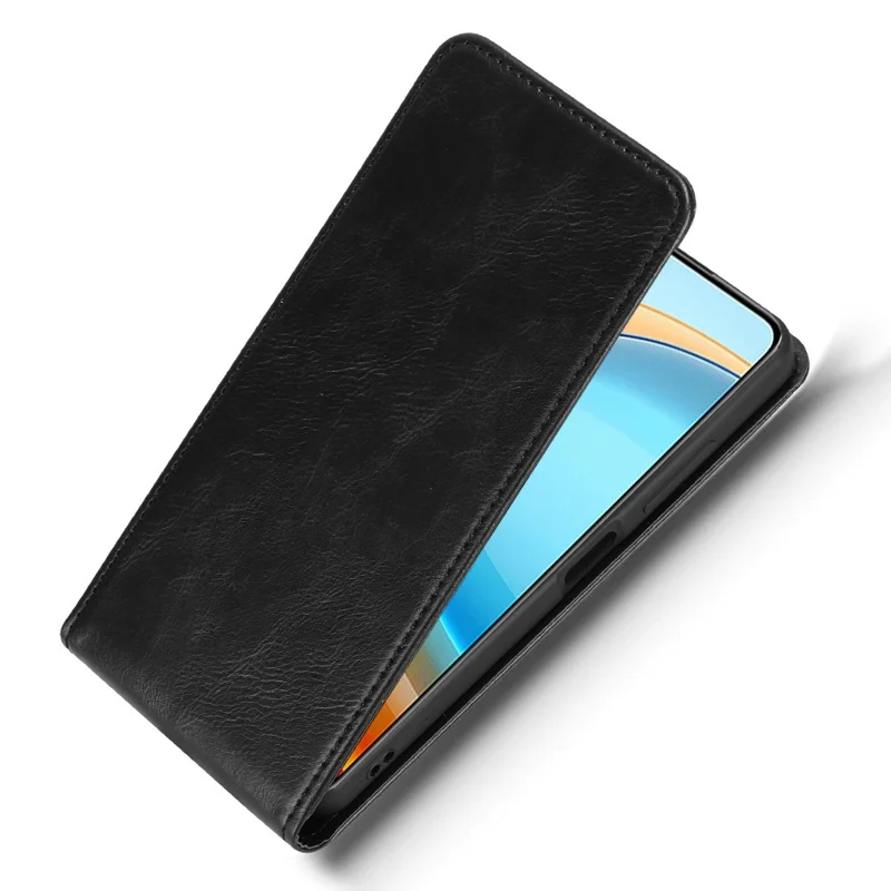 Phone Case For ZTE Blade A75 5G  /  nubia Focus  /  nubia Calf 5G Magnetic Vertical Flip Leather Cover with Card Slot - Black