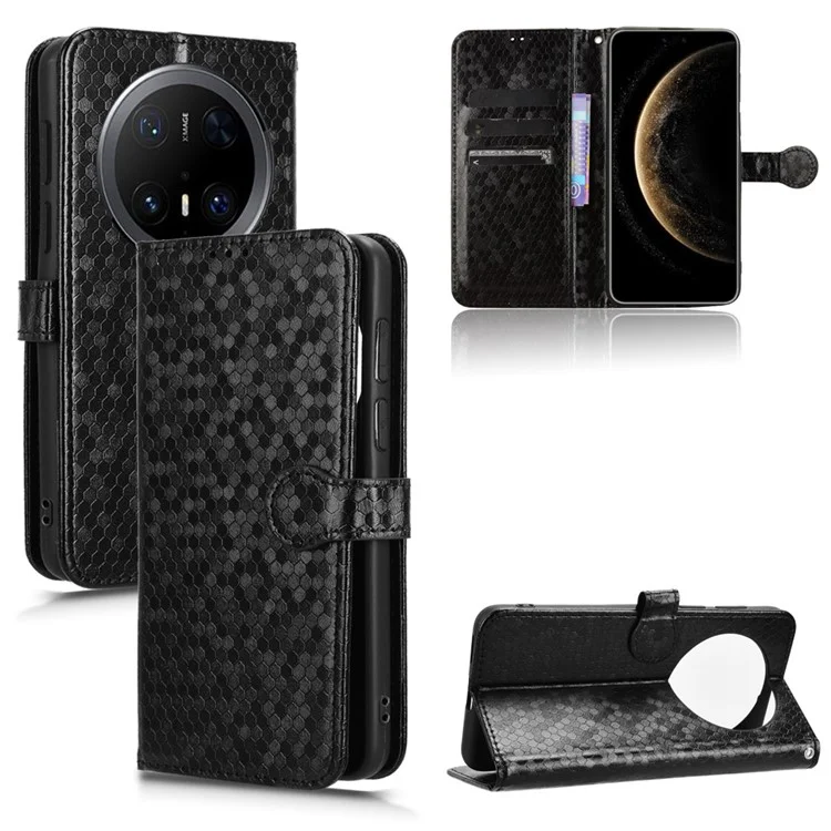 Étui portefeuille pour Huawei Mate 70 Pro+ / 70 Pro, motif à points, en cuir PU - Noir