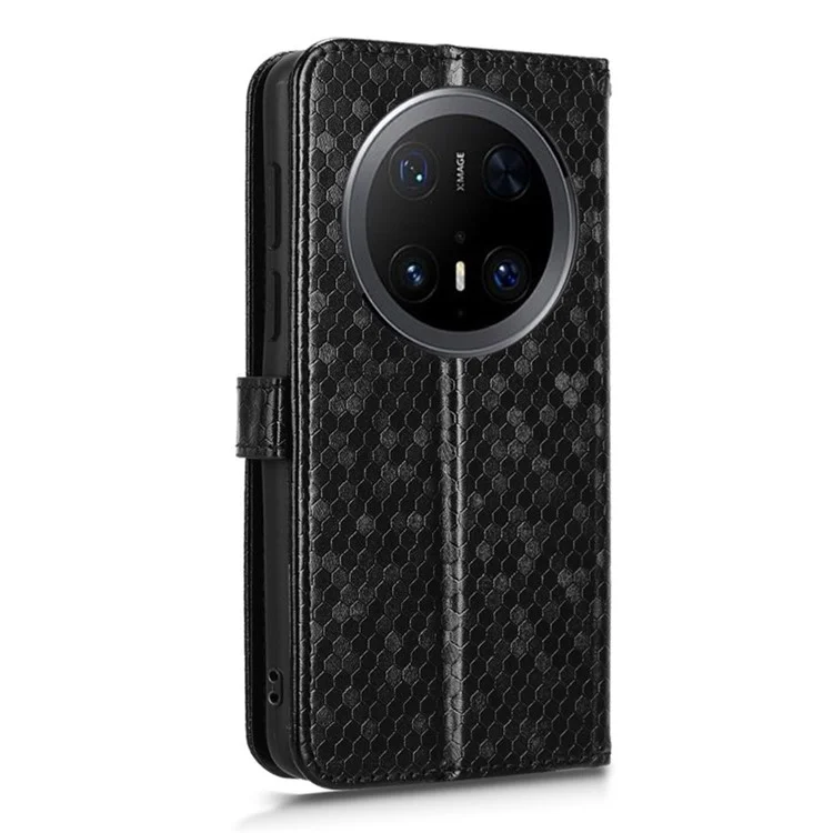 Étui portefeuille pour Huawei Mate 70 Pro+ / 70 Pro, motif à points, en cuir PU - Noir