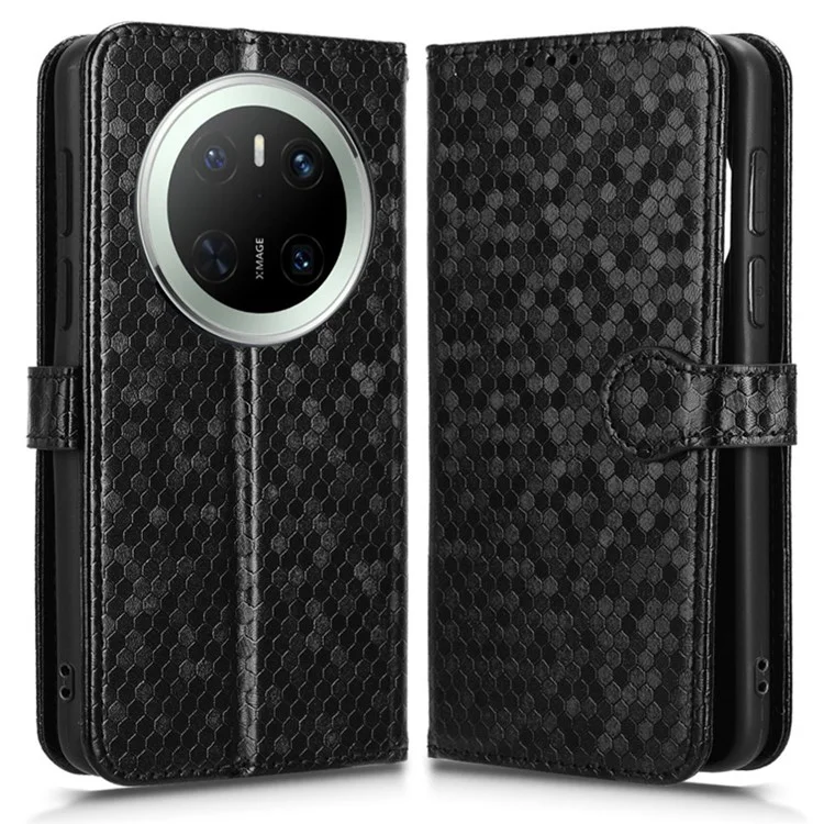 Funda de cartera para Huawei Mate 70 con estampado de puntos, de piel sintética (PU) - Negro