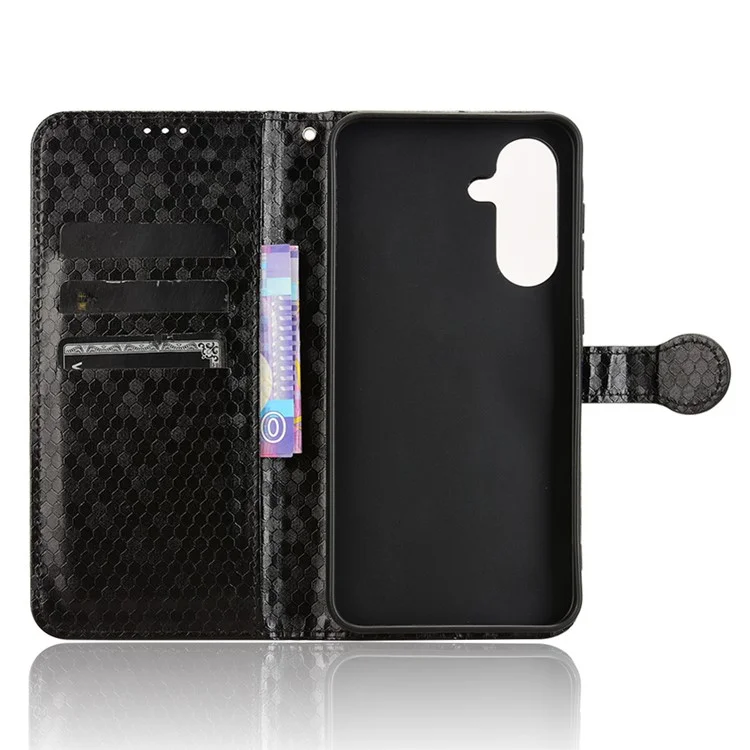 Für Samsung Galaxy A36 5G Wallet Case Dot Pattern Prägung PU Leder Handyhülle - Schwarz