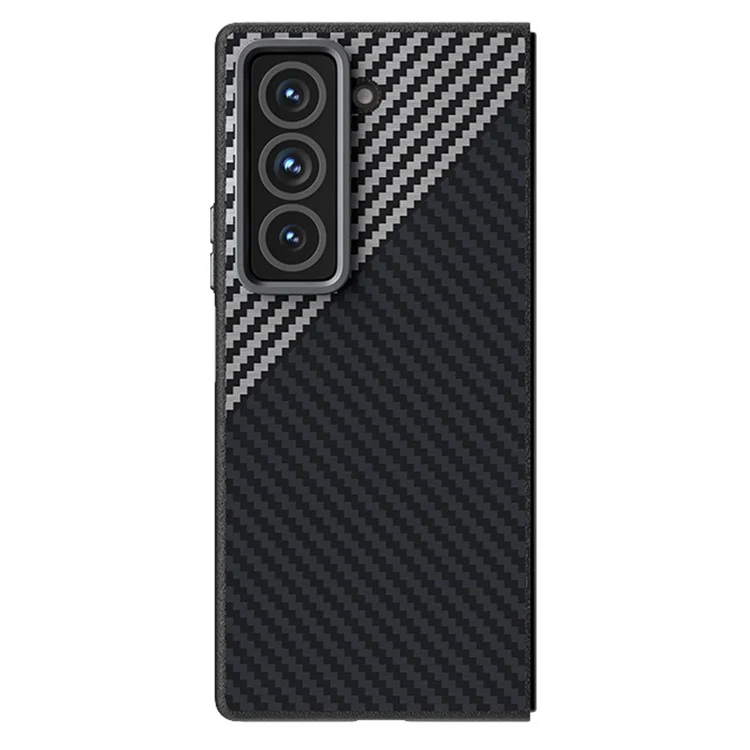 ABEEL Spezielles Gehäuse für Samsung Galaxy Z Fold, kompatibel mit MagSafe, Kohlefaser-Textur-Rückabdeckung - Schwarz / Silber