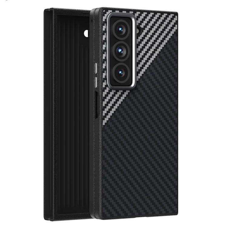 ABEEL Spezielles Gehäuse für Samsung Galaxy Z Fold, kompatibel mit MagSafe, Kohlefaser-Textur-Rückabdeckung - Schwarz / Silber