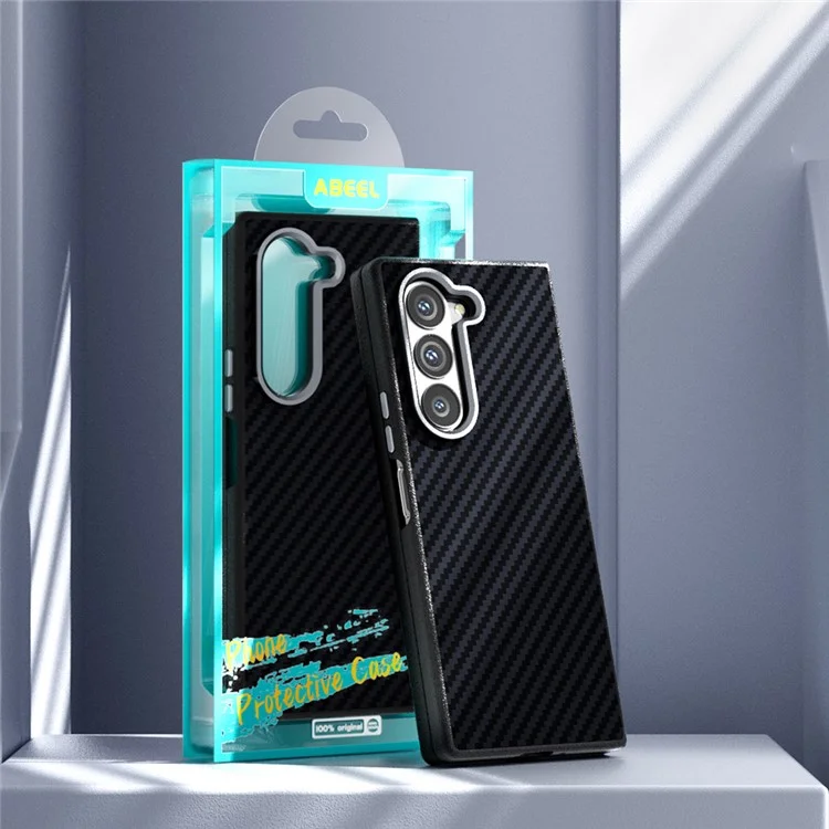 ABEEL Capa para Samsung Galaxy Z Fold 5G Compatível com MagSafe Textura de Fibra de Carbono Tampa Traseira - Preto