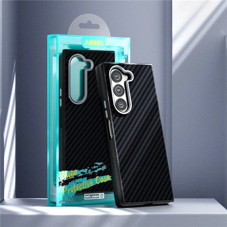 ABEEL Carcasa compatible con Samsung Galaxy Z Fold6 5G, con textura de fibra de carbono y compatible con MagSafe, color negro.