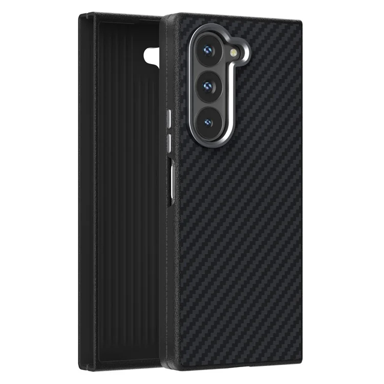 ABEEL Carcasa compatible con Samsung Galaxy Z Fold6 5G, con textura de fibra de carbono y compatible con MagSafe, color negro.