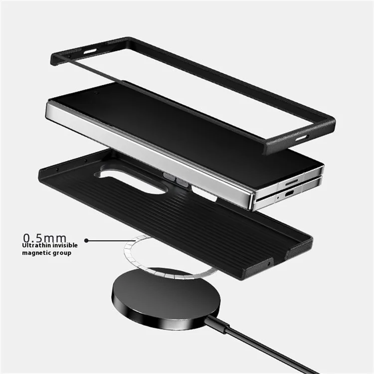 ABEEL Carcasa compatible con Samsung Galaxy Z Fold6 5G, con textura de fibra de carbono y compatible con MagSafe, color negro.