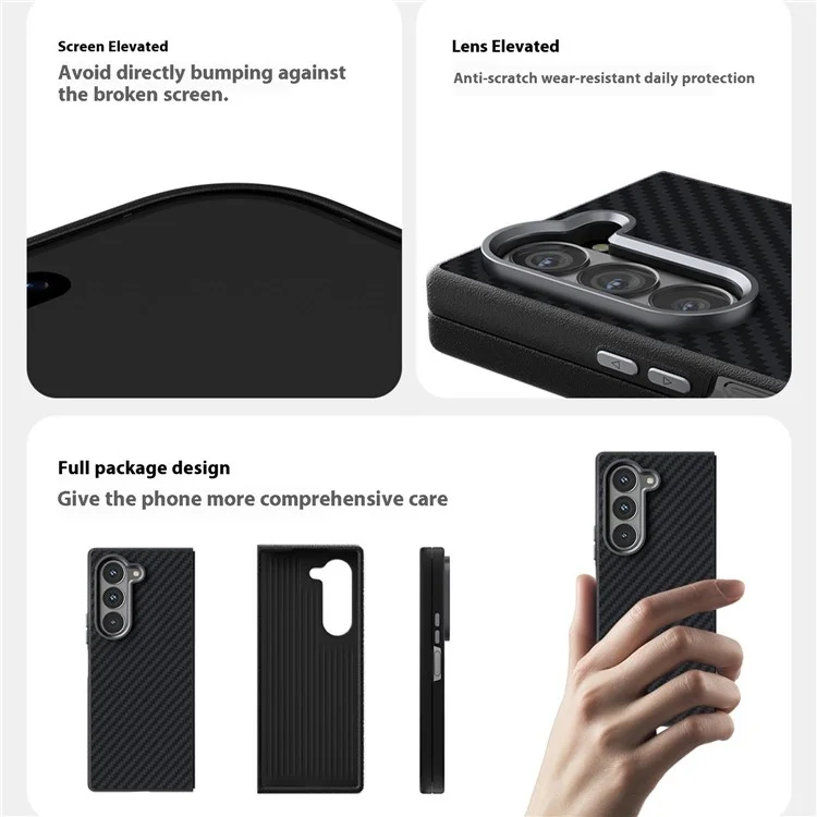 ABEEL Carcasa compatible con Samsung Galaxy Z Fold6 5G, con textura de fibra de carbono y compatible con MagSafe, color negro.