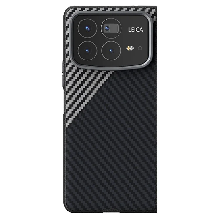 Coque pour Xiaomi Mix Fold 4 5G compatible avec MagSafe, texture en fibre de carbone, couleur noire / argent.