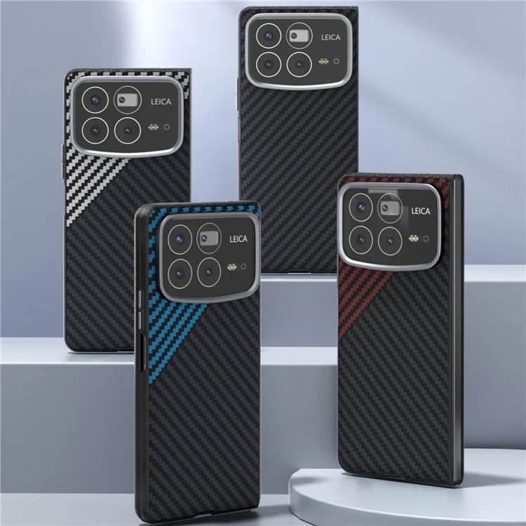 Coque pour Xiaomi Mix Fold 4 5G compatible avec MagSafe, texture en fibre de carbone, couleur noire / argent.