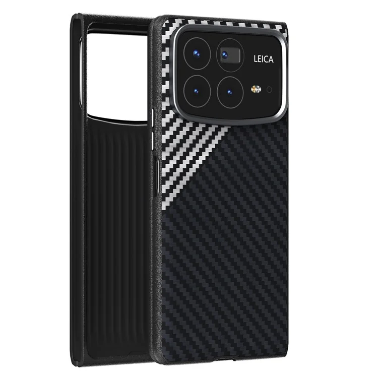 Coque pour Xiaomi Mix Fold 4 5G compatible avec MagSafe, texture en fibre de carbone, couleur noire / argent.