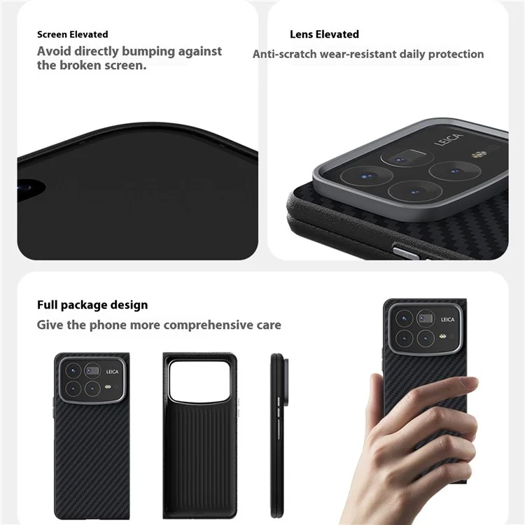 Coque pour Xiaomi Mix Fold 4 5G compatible avec MagSafe, texture en fibre de carbone, couleur noire / argent.