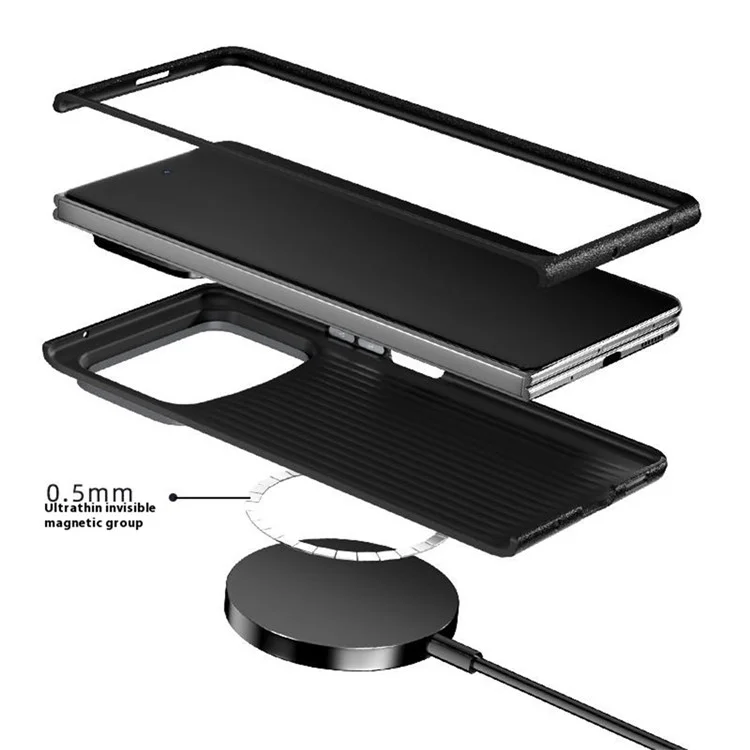 Coque pour Xiaomi Mix Fold 4 5G compatible avec MagSafe, texture en fibre de carbone, couleur noire / argent.