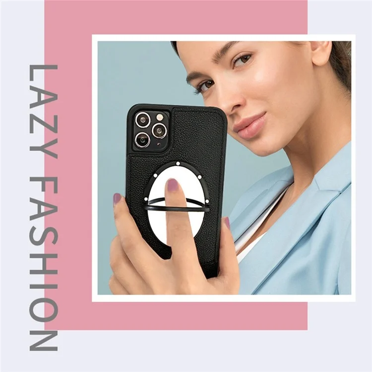 For iPhone 14 Pro Max Fish Tail Design Phone Case Card Holder PU Leather Coated TPU Cover with Mirror Design and Shoulder Strap - Black