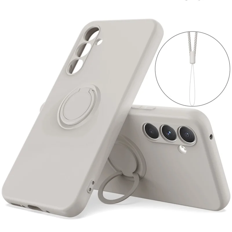 For Samsung Galaxy S24 FE Silicone Case with Strap Ring Kickstand Phone Cover - Grey